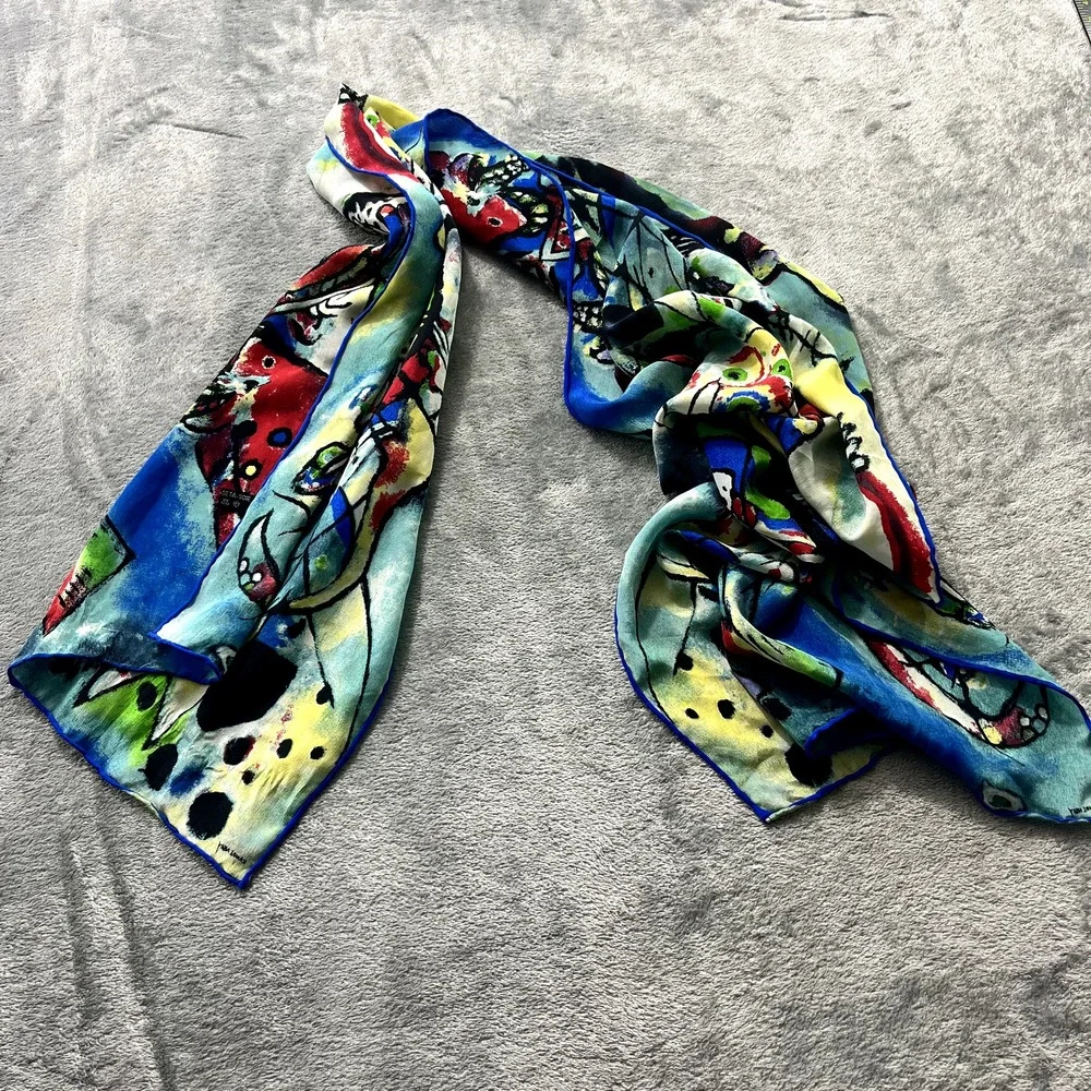 Kandinsky Art to Wear 100% Silk Scarf Multicolored Abstract Rectangle 60x36